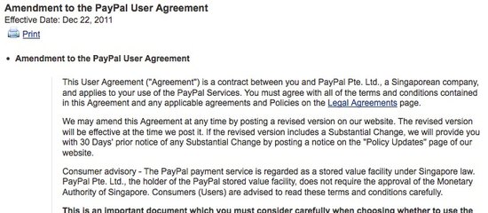 PayPal Policy amendment
