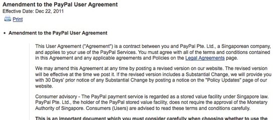 PayPal Policy amendment PayPal Policy amendment
