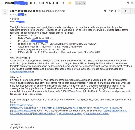 Orcon Three Strikes Detection Notice Orcon Three Strikes Detection Notice