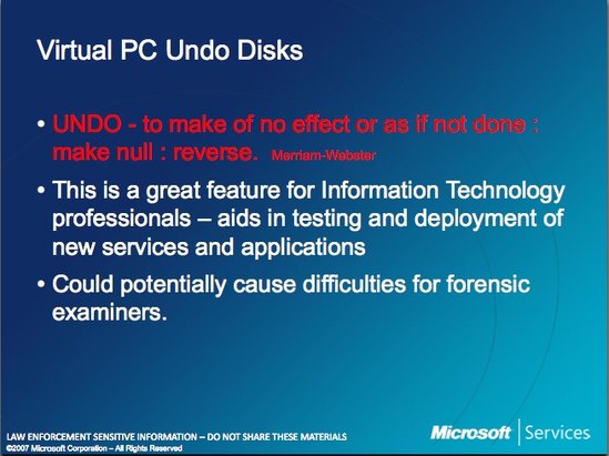 Microsoft Law Enforcement Virtual PC Undo Disks