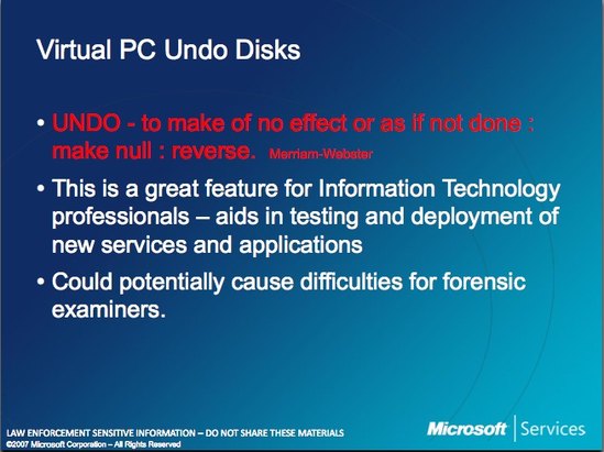 Microsoft Law Enforcement Virtual PC Undo Disks Microsoft Law Enforcement Virtual PC Undo Disks