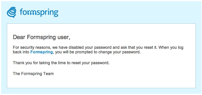 Formspring email - change your password